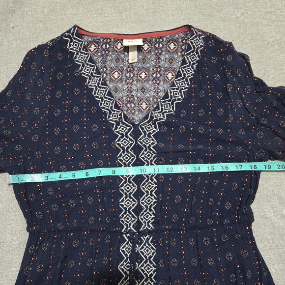 Knox Rose Boho Print Dress Embroidery Blue Midi Size Large - Picture 13 of 16